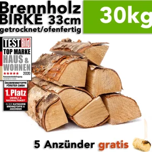 Birkenholz zum Heizen – 25 cm – 30 kg, Produktansicht 1