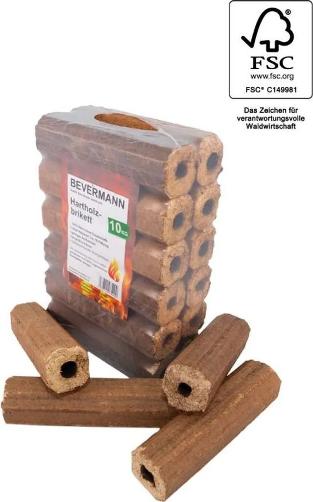Briketts aus Holz Buche/Eiche – 10 kg – mit Zugloch, Produktansicht 1