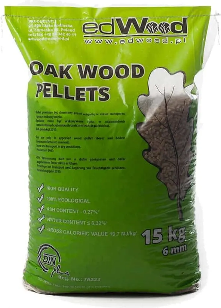 Eichen-Pellets aus Holz ENplus A1 – 975 kg Paletteneinheit (65 × 15 kg) – 6 mm, Produktansicht 1