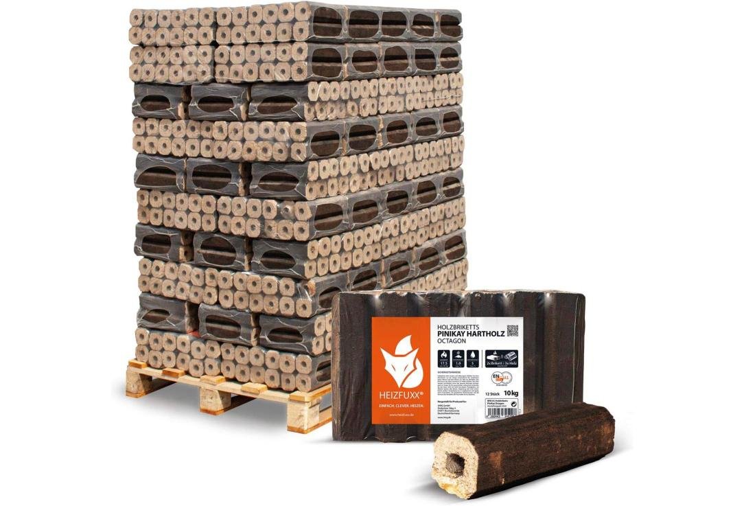 Holzbriketts – HEIZFUXX Pinikay Octagon Hartholzbriketts, Produktansicht 1