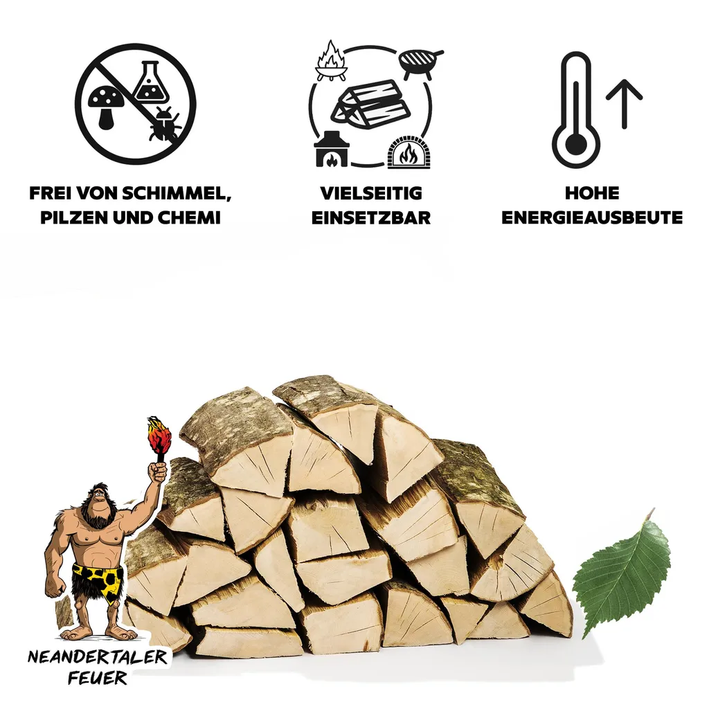 Neandertaler Feuer Hartholz-Kaminholz – 2 RM – 25 cm, Produktansicht 3